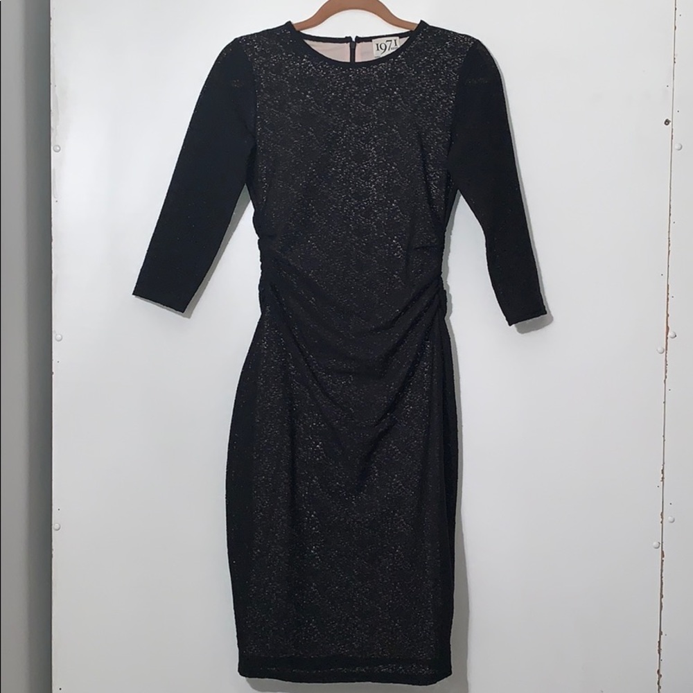 Reiss fitted black dress with ruching.